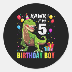 Kinder 5 Jahre alt 5. Geburtstag Junge T Rex Dinos Runder Aufkleber