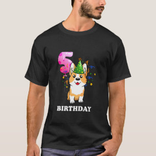 Kinder 5 Jahre alt Kind 5. Geburtstag Corgi Welpe T-Shirt