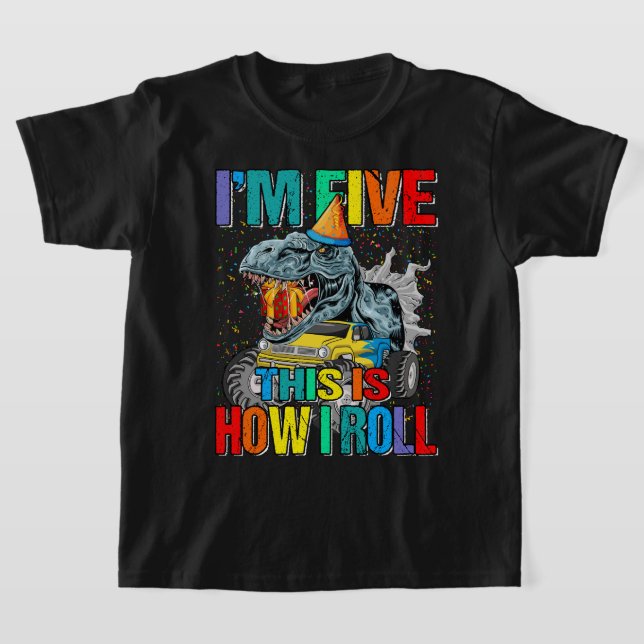 Kinder 5 Jahre alter Monster Truck Dinosaurier Geb T-Shirt (Ablage )