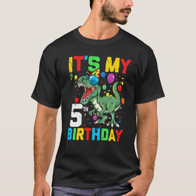 Kinder 5 Jahre Dinosaurier Es ist mein 5. Geburtst T-Shirt (Vorderseite)