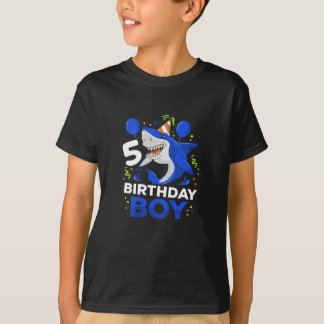 Kinder 5th Birthday Boy Shark Ocean Theme Party 5  T-Shirt