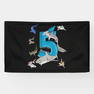 Kinder 5th Birthday Boys Shark White Shark Banner