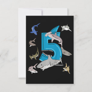 Kinder 5th Birthday Boys Shark White Shark RSVP Karte