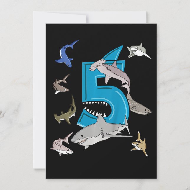 Kinder 5th Birthday Boys Shark White Shark Save The Date (Vorderseite)