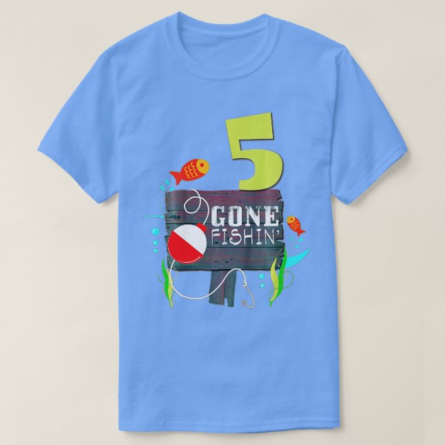 Kinder 5th Birthday Fisherman Gone Fishin Geschenk T-Shirt (Design vorne)