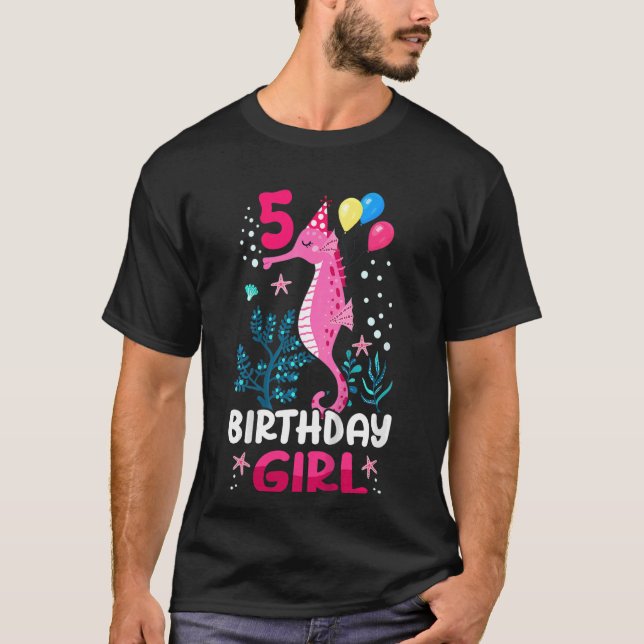 Kinder 5th Birthday Girl Seepferd Ocean Birthday F T-Shirt (Vorderseite)