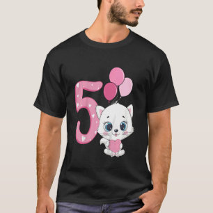 Kinder 5th Birthday Kitten Ballon Katze Themed Bir T-Shirt