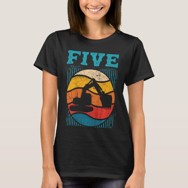 Kinder 5th Birthday Retro Bagger Construction Veh T-Shirt (Vorderseite)