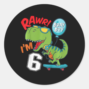 Kinder 6. Geburtstag 6 Jahre alter Junge T-rex Ska Runder Aufkleber