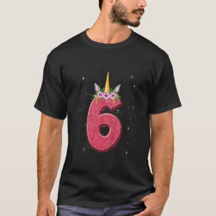Kinder 6. Geburtstag Mädchen Einhorn Gesicht Blume T-Shirt