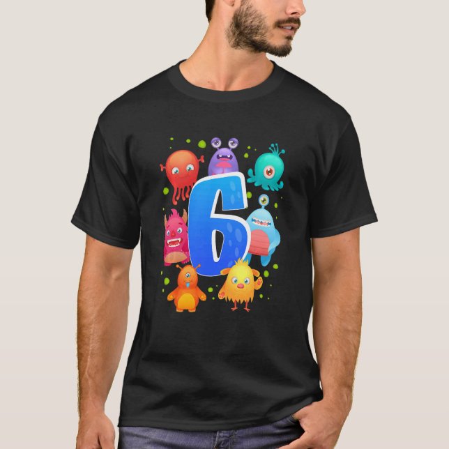 Kinder 6 Geburtstagsmonster Geburtstagsparty T-Shirt (Vorderseite)