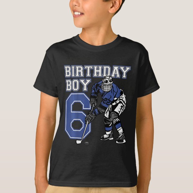 Kinder 6 Jahre alte Eishockey-Themen-Geburtstagsfe T-Shirt (Vorderseite)
