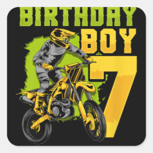 Kinder 7. Geburtstag Geschenk Party Motocross Dirt Quadratischer Aufkleber