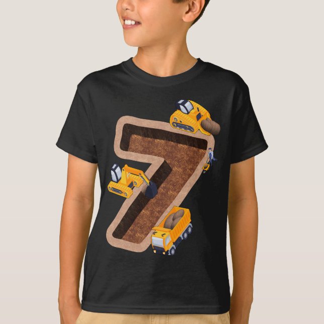 Kinder 7. Geburtstagsjunge Baubagger T-Shirt (Vorderseite)