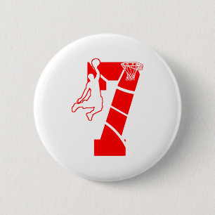 Kinder 7 Jahre alte 7. Basketball-Geburtstagsfeier Button