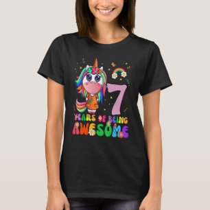 Kinder 7 Jahre Alte Mädchen Teens Einhorn 7. Gebur T-Shirt
