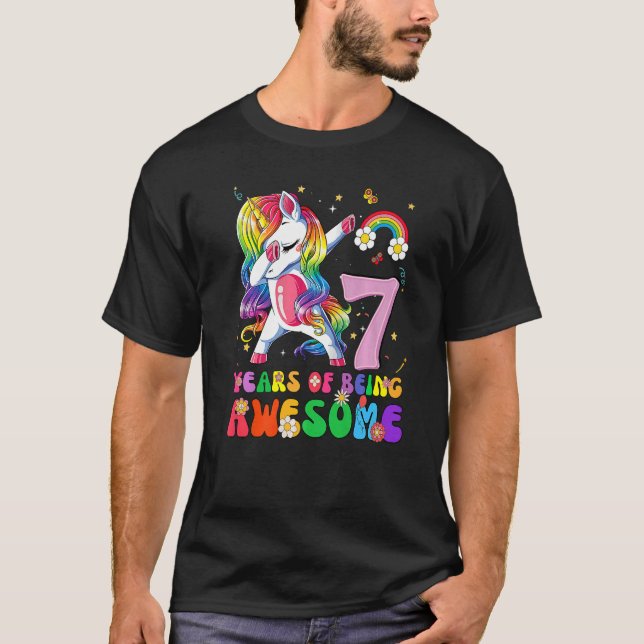 Kinder 7 Jahre Alte Mädchen Teens Einhorn 7. Gebur T-Shirt (Vorderseite)