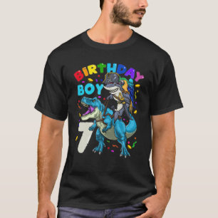 Kinder 7th Birthday Boy Pirate Shark Riding Dinosa T-Shirt