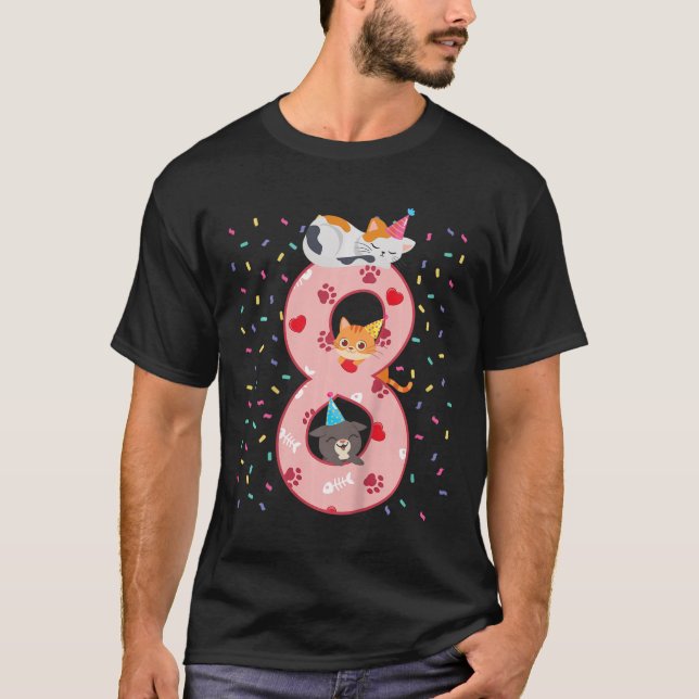 Kinder 8. Geburtstag Mädchen Niedliche Katzenoutfi T-Shirt (Vorderseite)