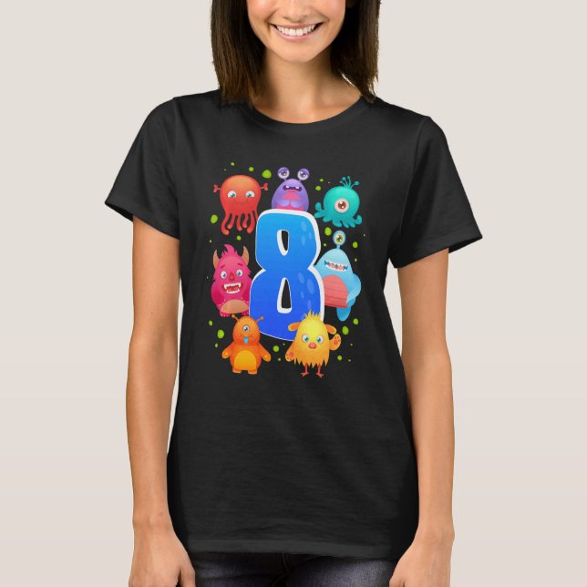 Kinder 8 Geburtstagsmonster Geburtstagsparty T-Shirt (Vorderseite)