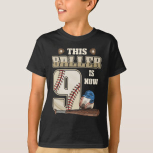 Kinder 9. Geburtstag Baseball Junge 9 Jahre alt T-Shirt