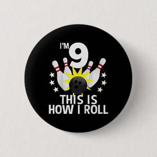 Kinder 9 Jahre alt Bowling Geburtstagsparty Shirt Button