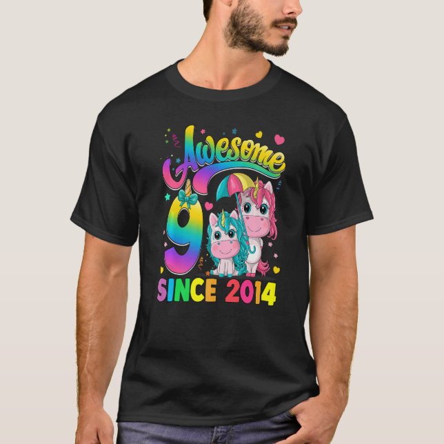 Kinder 9 Jahre alt Seit 2014 Prinzessin Unicorn 9. T-Shirt (Vorderseite)