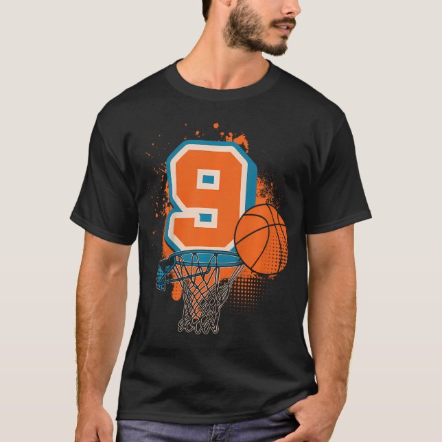 Kinder 9th Birthday Boy Basketball Player Basketba T-Shirt (Vorderseite)