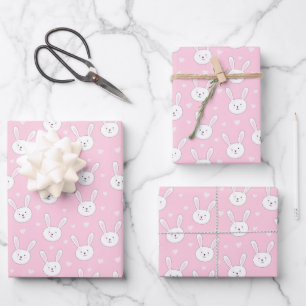 Kinder Adorable Bunny Rabbit Osterpink Herz Geschenkpapier Set