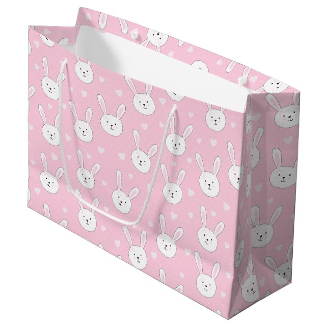 Kinder Adorable Bunny Rabbit Osterpink Herz Große Geschenktüte (Vorderseite Schrägansicht)