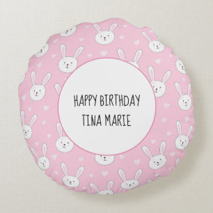 Kinder Adorable Bunny Rabbit Osterpink Herz Rundes Kissen