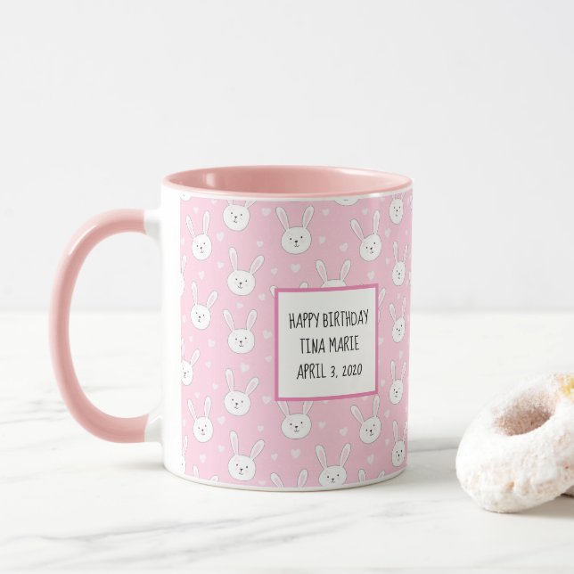 Kinder Adorable Bunny Rabbit Osterpink Herz Tasse (Mit Donut)
