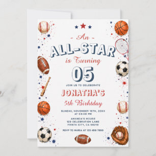 Kinder-All-Star-Sport 5. Geburtstagsfeier für eine Einladung