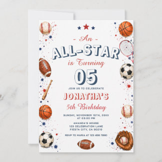 Kinder-All-Star-Sport 5. Geburtstagsfeier für eine Einladung