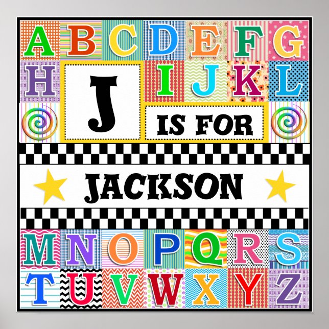 Kinder Alphabet Art. 16x16 Personalisiert Poster (Vorne)