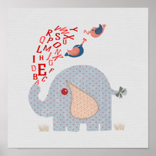 Kinder Alphabet Elefant Süße Kinderzimmer Poster