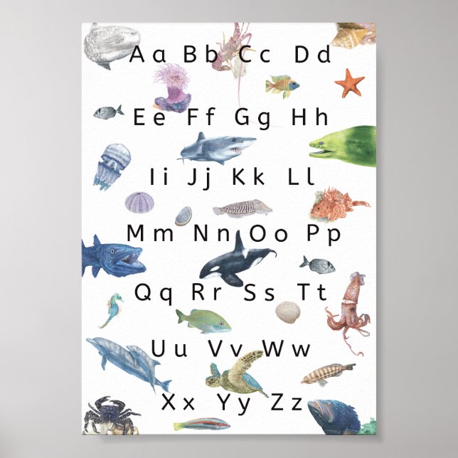 Kinder Alphabet Poster Illustration, Aqua Life. (Vorne)
