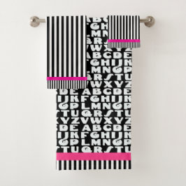 Kinder Alphabet Schwarze Streifen Hot Pink Badhandtuch Set