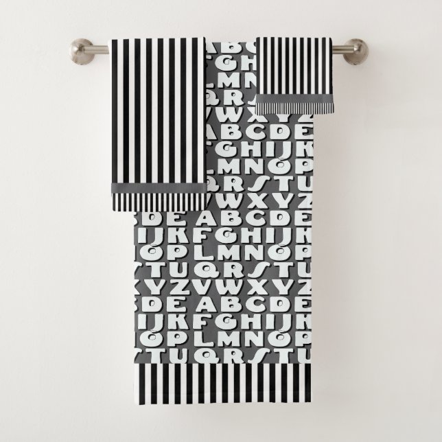 Kinder Alphabet Schwarzes Grau Streifen Badhandtuch Set (Insitu)