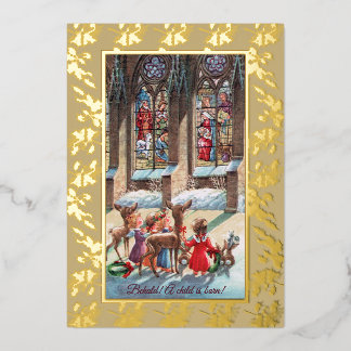 Kinder am Kirchenfenster Folien-Weihnachtskarte Folien Feiertagskarte