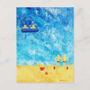 Kinder am Meer, zeitgenössische Malerei Postkarte