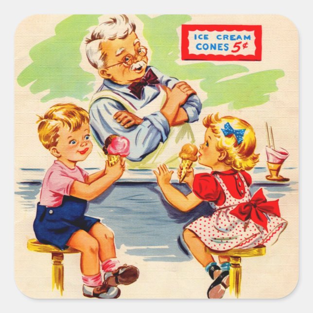 Kinder am Seidenbrunnen Quadratischer Aufkleber (Vorderseite)