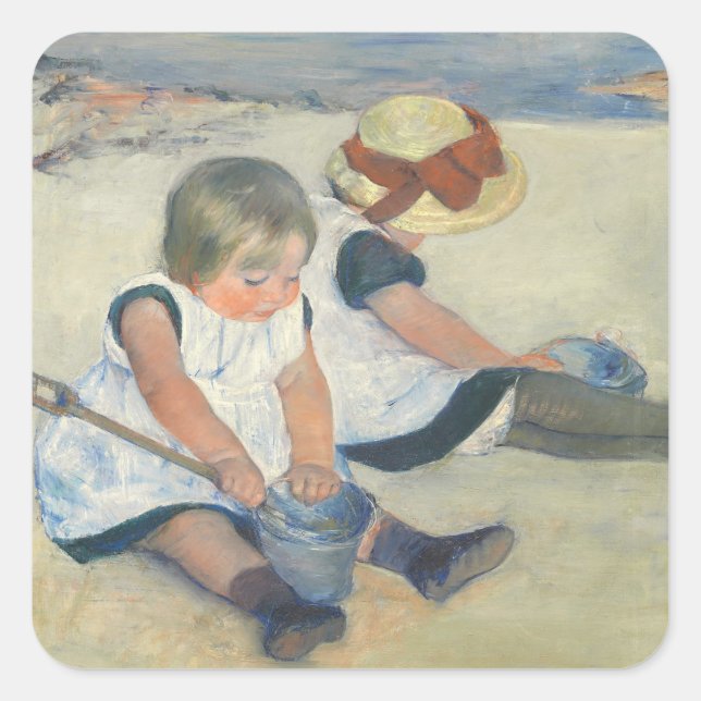 Kinder am Strand, 1884 Quadratischer Aufkleber (Vorderseite)