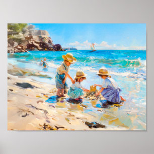 Kinder am Strand - Impressionistische Kunst Poster