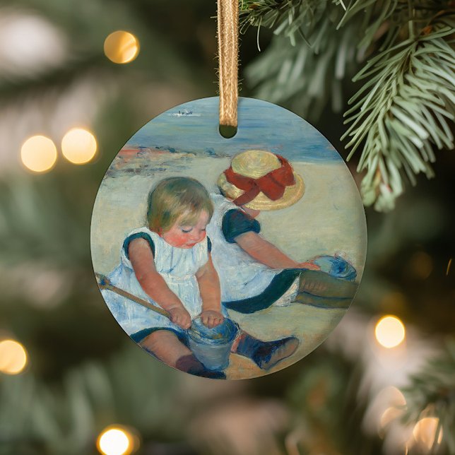 Kinder am Strand | Mary Cassatt Postcard Keramik Ornament (Von Creator hochgeladen)
