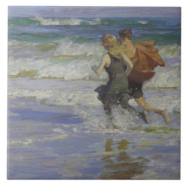 Kinder am Strand (von Edward Henry Potthast) Fliese (Vorderseite)