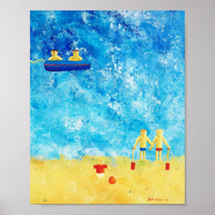 Kinder am zeitgenössischen Kunst Seaside-Druck Poster