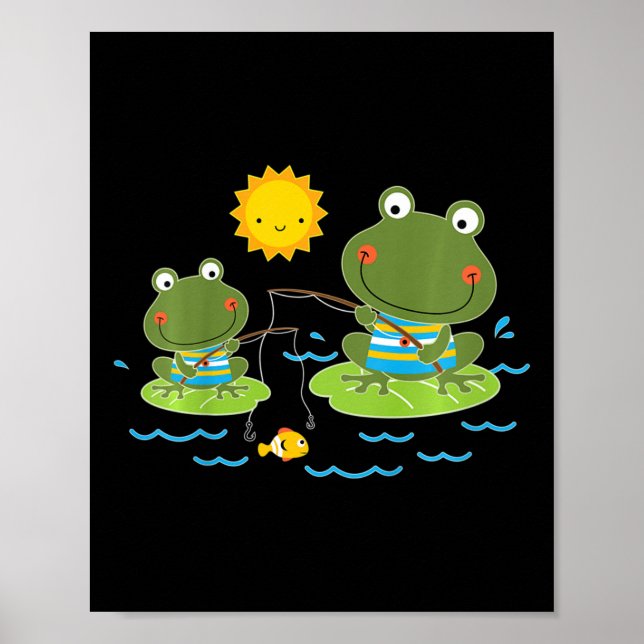 Kinder angeln Frösche Süßer Fischer  Poster (Vorne)