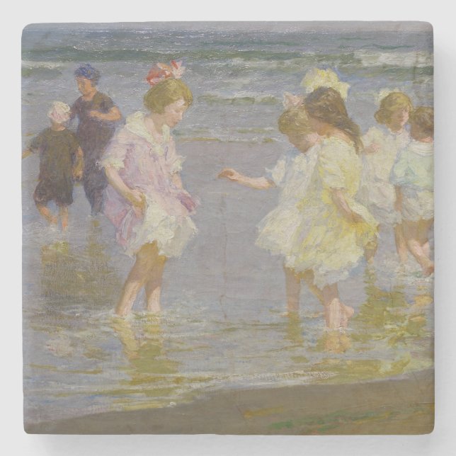 Kinder auf dem Strand (von E.H. Potthast) Steinuntersetzer (Vorderseite)