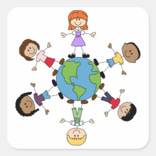 Kinder auf der ganzen Welt Quadratischer Aufkleber